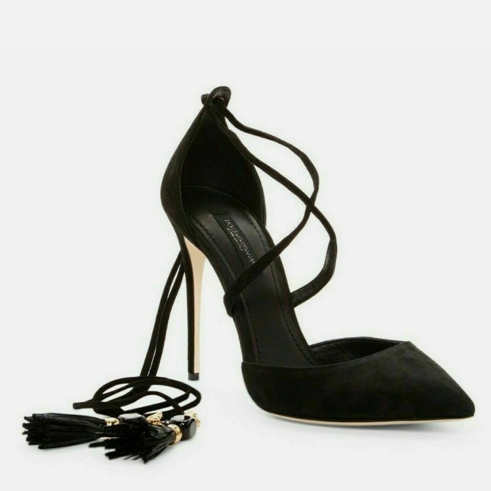 Dolce & Gabbana Black Heels with Tassels and Ankle Strap - Picture 3 of 16
